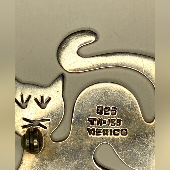 Vintage Designer Mexico 925 Silver Cat Pin Brooch Estate - Picture 3 of 5